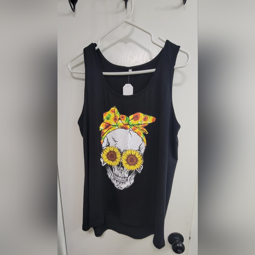 Skull with Sunflowers Tank Top